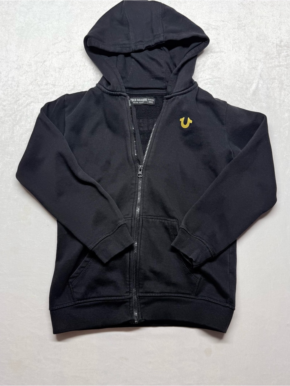 True Religion Kids Black Hoodie with Yellow Horseshoe Logo